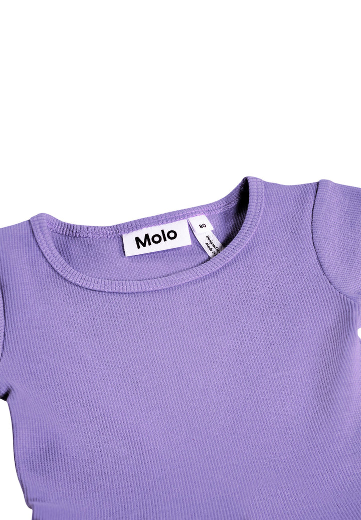 Purple t-shirt with 'Molo' brand label on a white background