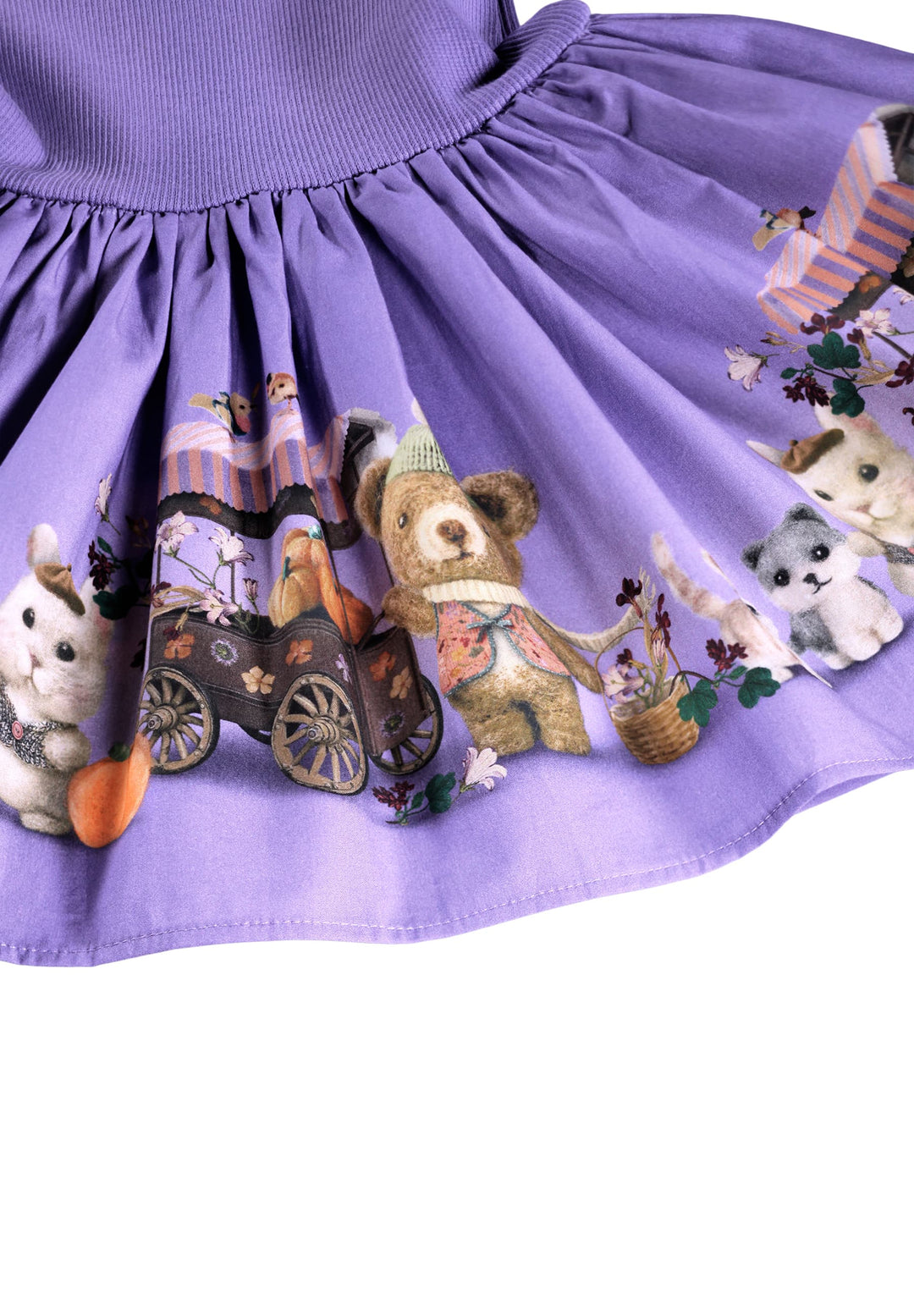 Purple skirt with teddy bear and pumpkin print on a white background