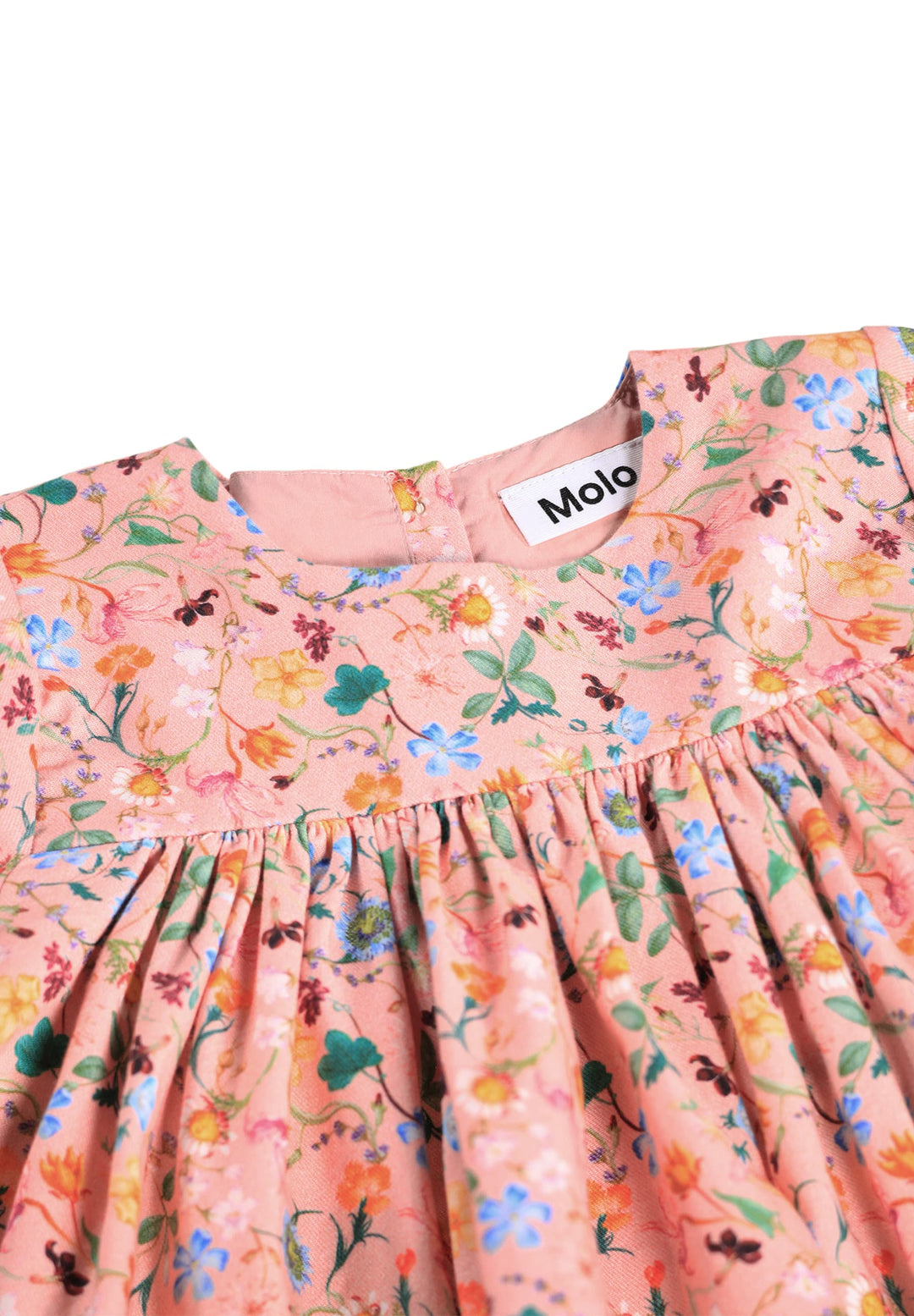 Floral dress with a visible brand label on a white background