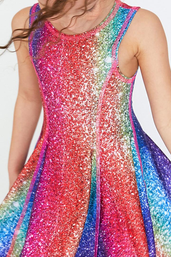Tween Dresses | Skater Dress- Rainbow Glitter Foil | Terez The Ridge Kids Tween Dresses | Skater Dress- Rainbow Glitter Foil | Terez The Ridge Kids