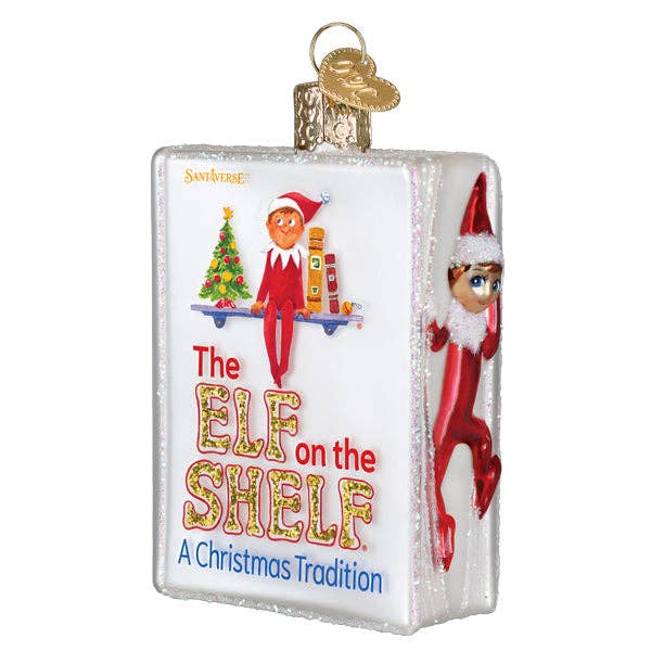 Decorative ornament with 'Elf on the Shelf' design on a white background