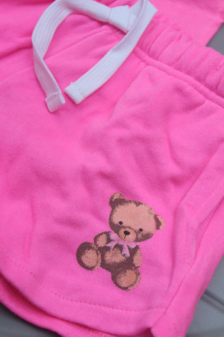 Girls Sets | 2 PCS: Bear with Bow - Neon Pink | Flowers by Zoe