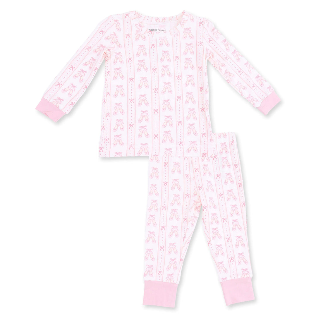 Baby Girl Sets | Long Sleeve Loungewear Set- Ballet Shoes Ribbon Stripe | Angel Dear