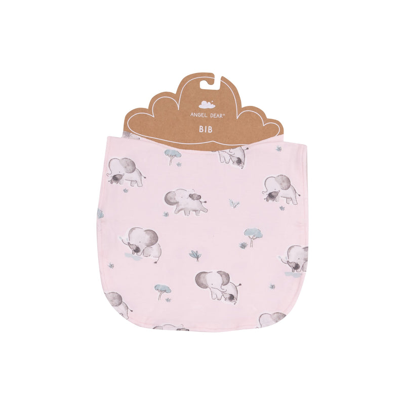 pink bib with gray elephants all over and snap in the back