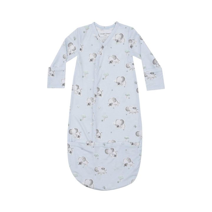 baby bundle gown in light blue with baby elephant print all over. 