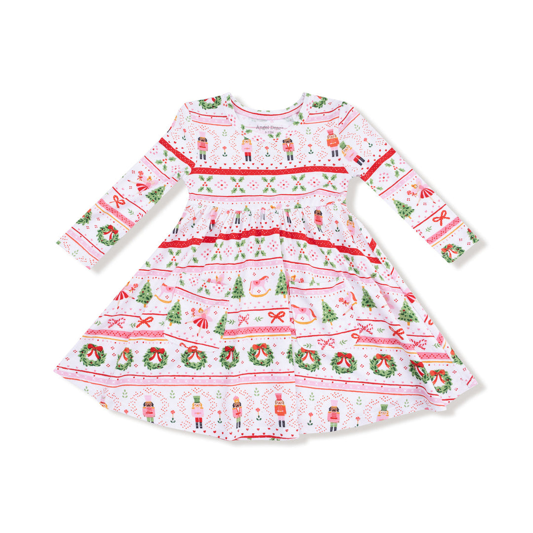 Christmas-themed dress with patterns on a white background