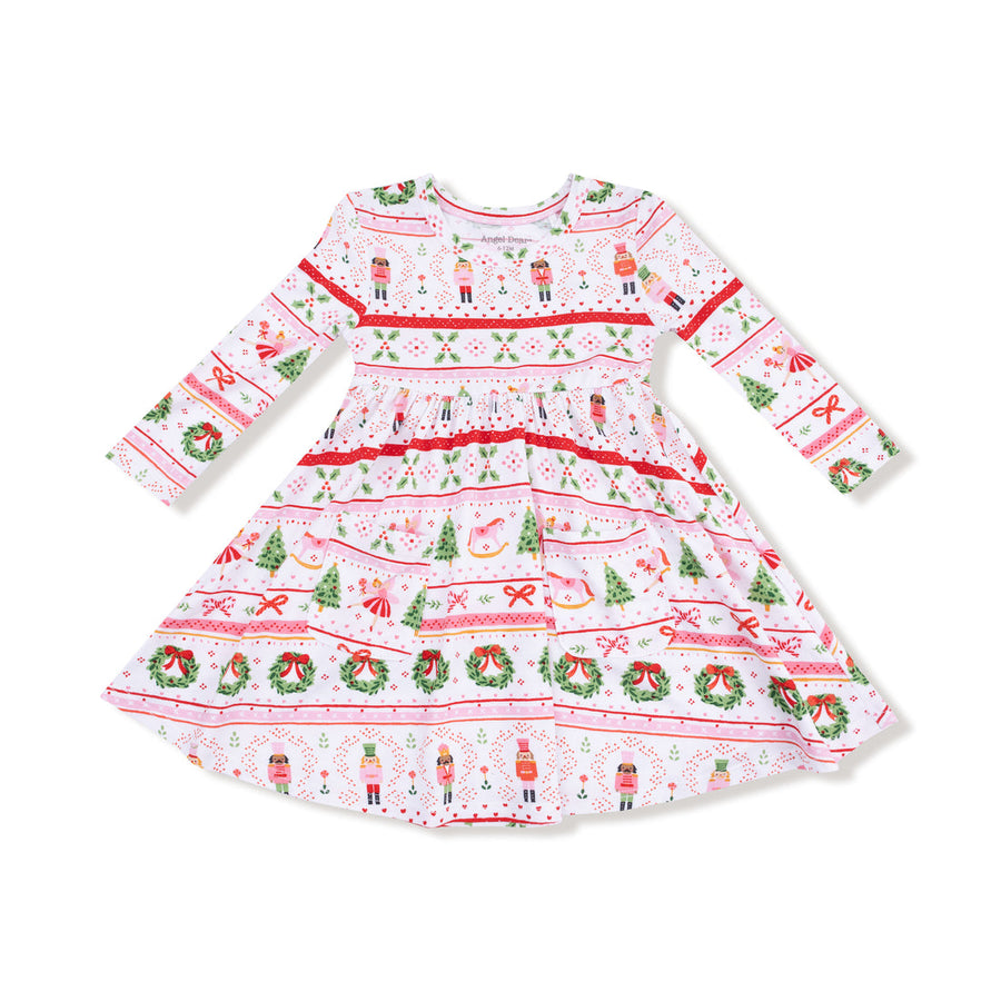 Christmas-themed dress with patterns on a white background