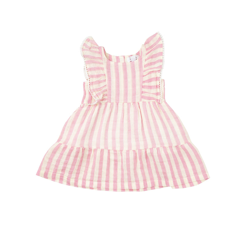 Girls Dress | Picot Edge- Pink Stripe | Angel Dear