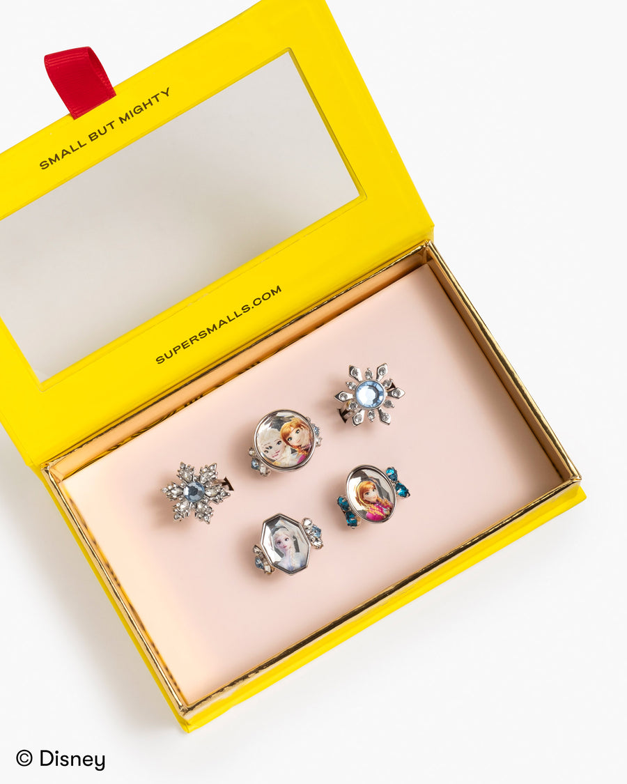 Set of decorative rings Frozen rings in a yellow box with 'Super Smalls' branding.