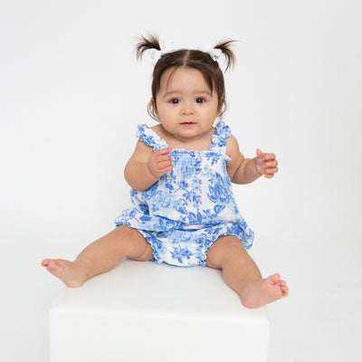 Baby Girls Dress | Ruffly Strap Top and Bloomer- Blue Roses | Angel Dear