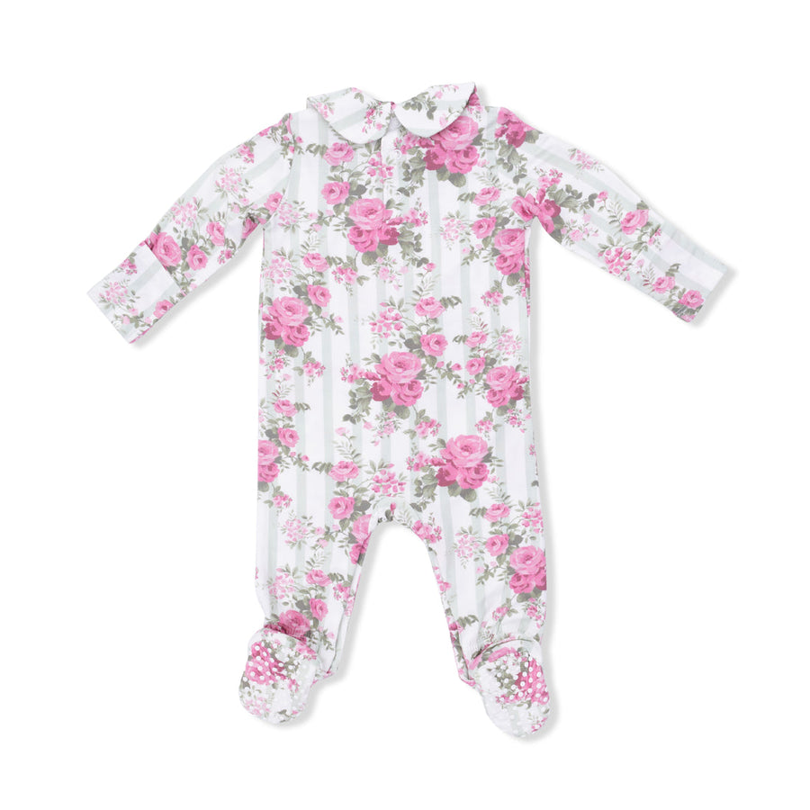 Floral-patterned baby onesie on a white background