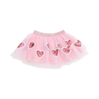 pink skirt with pink sequin hearts