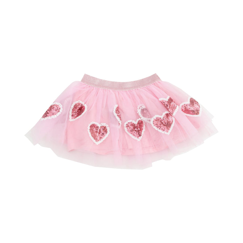 pink skirt with pink sequin hearts