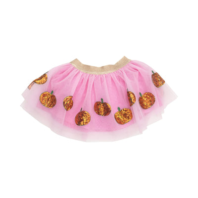 pink tutu skirt with orange sequin skirts along the bottoms edge