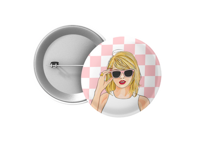 this is a view front and back of the Taylor Swift button. The back has a pin that latches and the front is a picture of Taylor