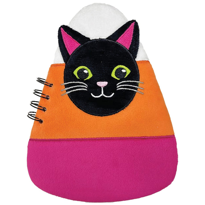 Notepad with a cat design on an orange and pink candy corn