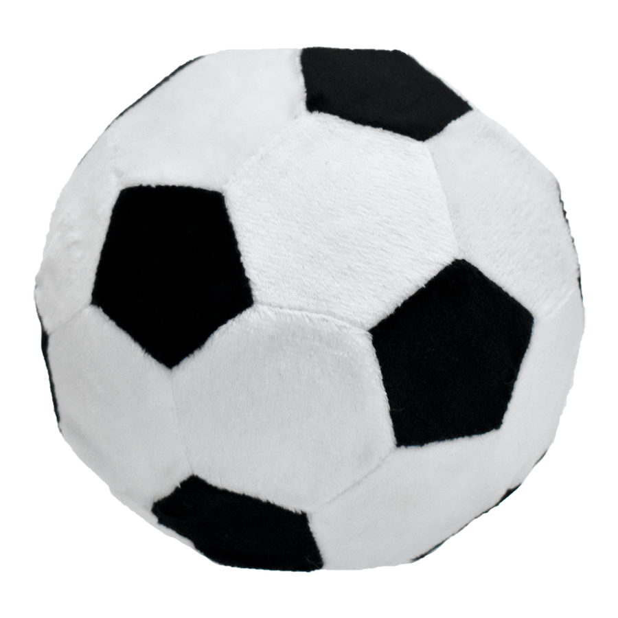 Plush soccer ball with black and white pattern on a white background