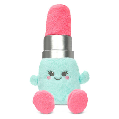 plush lipstick with coral red lipstick color and mint green tube