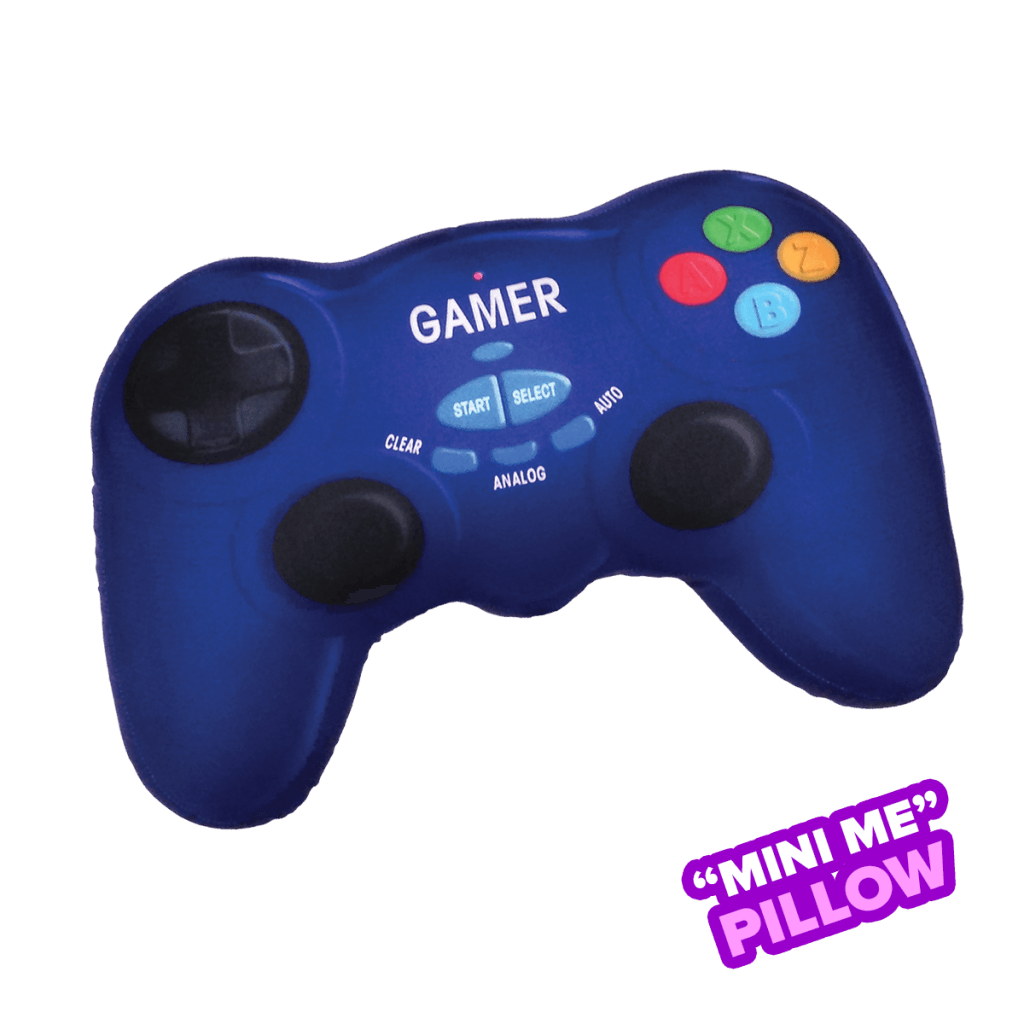 micorbead plush pillow in the shape of a gaming control, color blue. 