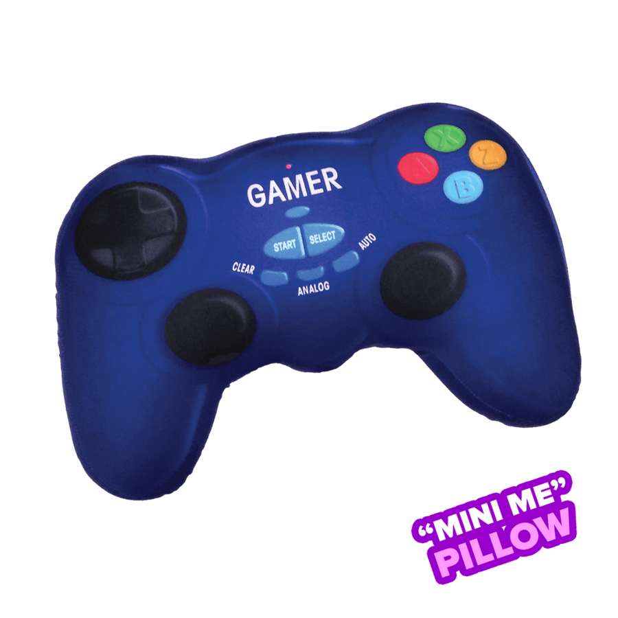 micorbead plush pillow in the shape of a gaming control, color blue. 