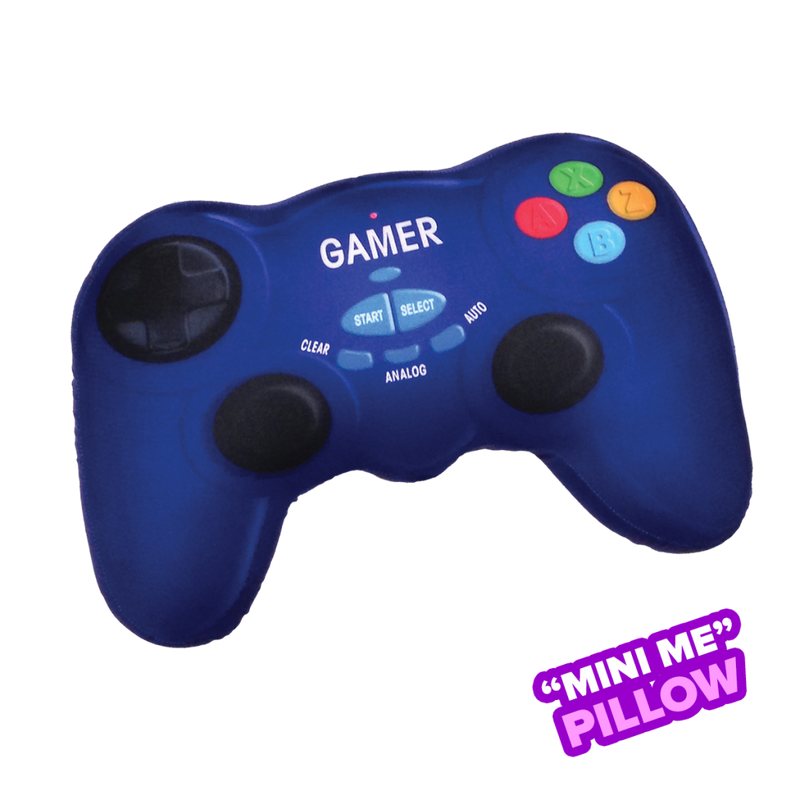 micorbead plush pillow in the shape of a gaming control, color blue. 