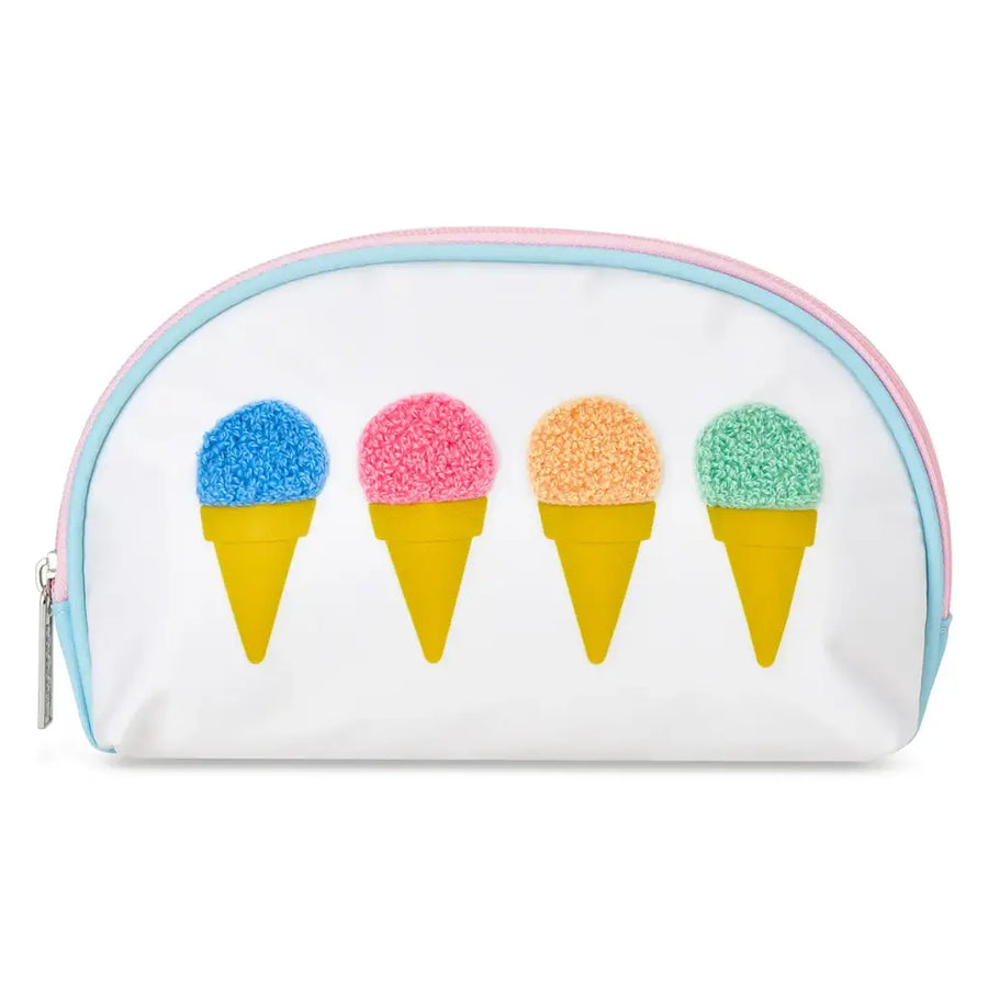 White pouch with ice cream cone designs on a white background