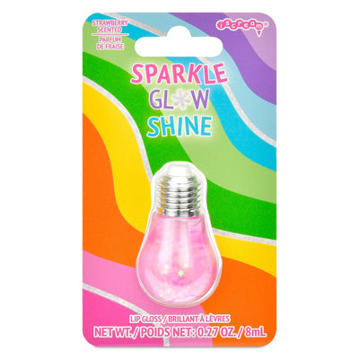 pink sparkly lip gloss in a light bulb shape. 