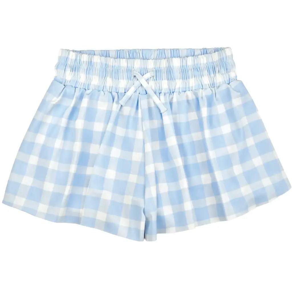 Blue and white checkered skirt on a white background