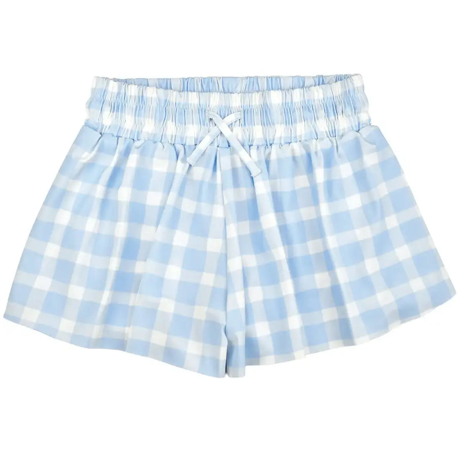 Blue and white checkered skirt on a white background