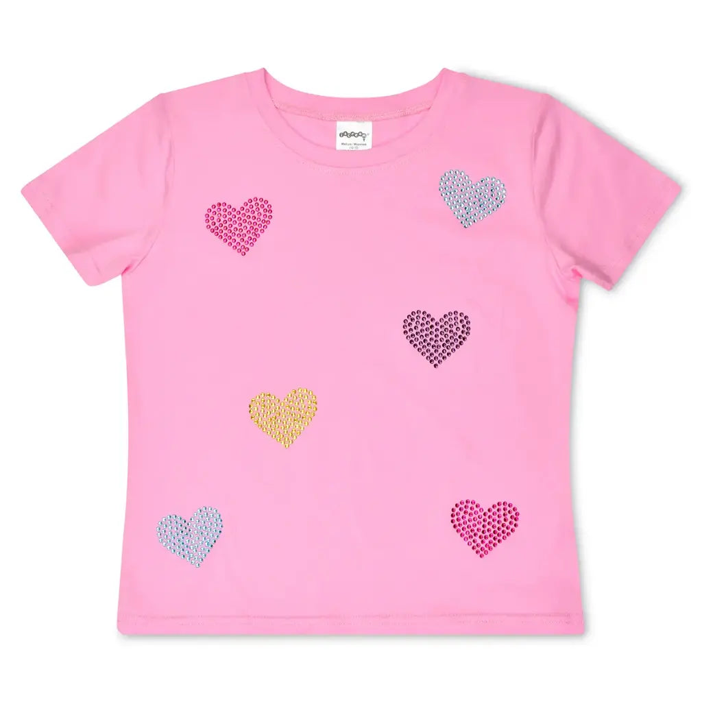 Pink t-shirt with heart patterns on a white background