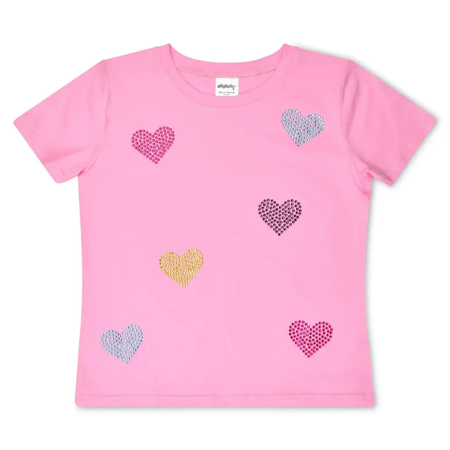 Pink t-shirt with heart patterns on a white background