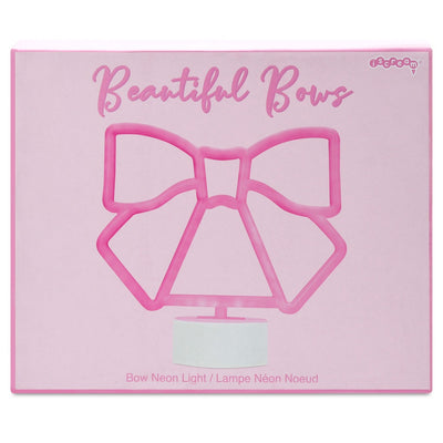 Neon Bow light in a pink box with picture of neon light on front. 