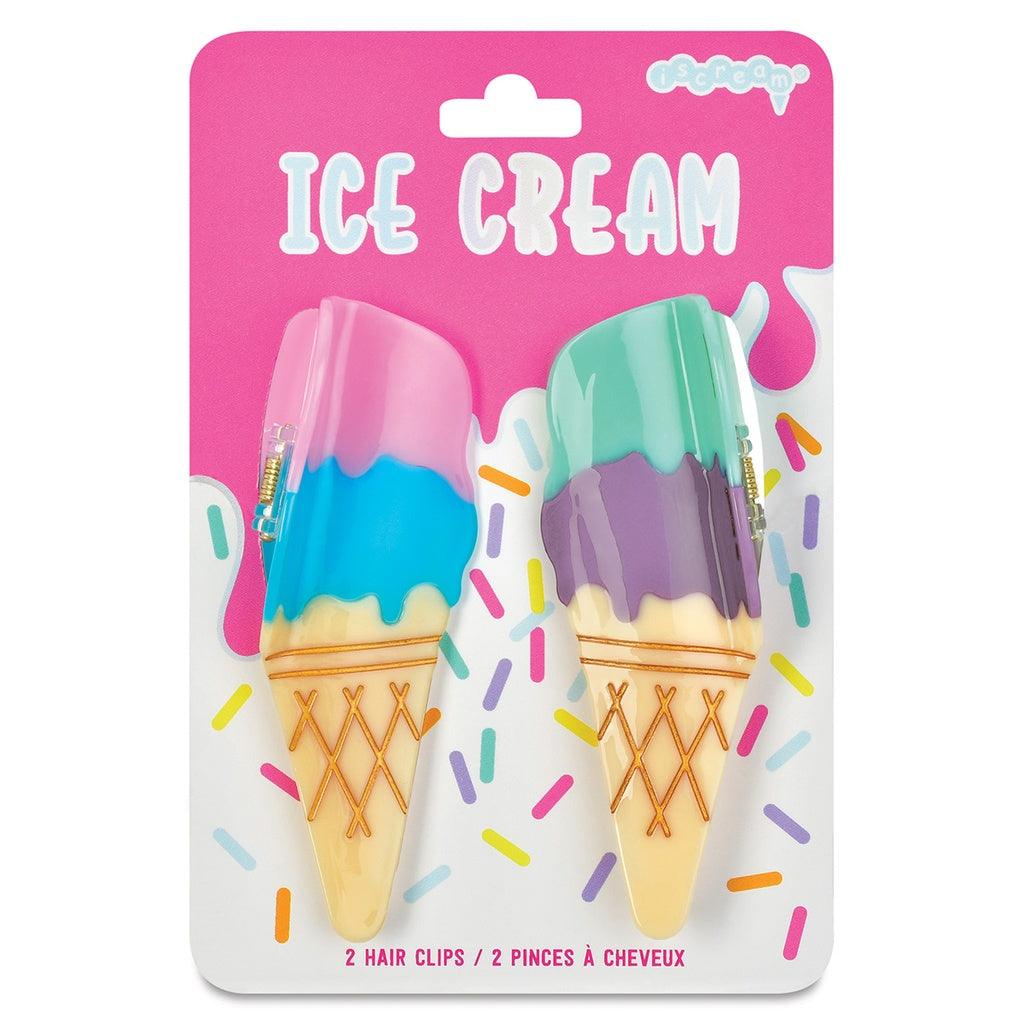 set of ice cream claw clips, double scoop atop the ice cream cone. 