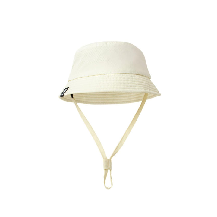 ivory/beige buckethat with string underneath the hat that you can tighten under the chin