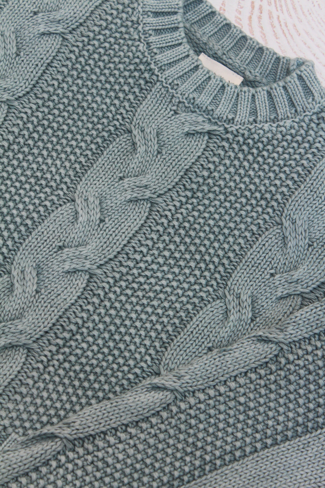 Tween Sweater | Cable Knit Crop Sweater- Seafoam | Tenly