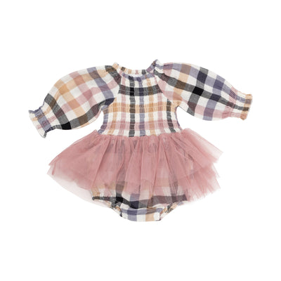 black, tan and dusty rose plaid and dusty rose tulle for a tutu skirt. all to make one adorable baby bubble