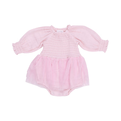 long sleeve bubble tutu dress. organic cotton bubble with tutu skirt attached. baby pink color