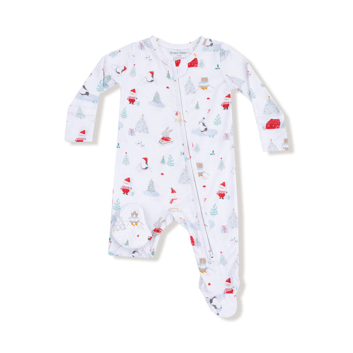 Baby onesie with a colorful Holiday pattern on a white background