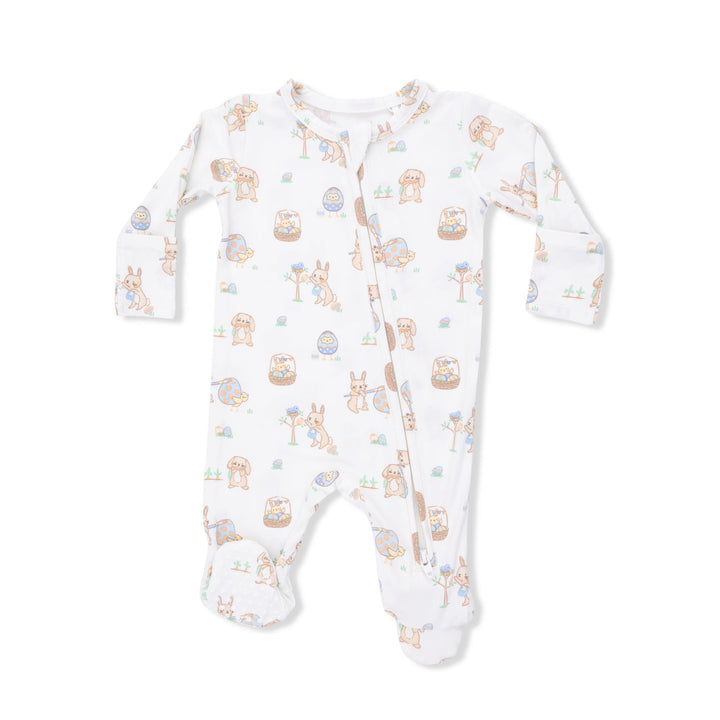 Baby onesie with animal pattern on a white background