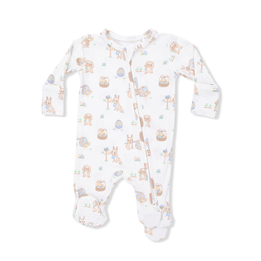 Baby onesie with animal pattern on a white background