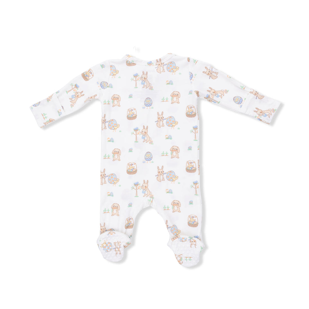 Baby onesie with easter bunny animal pattern on a white background