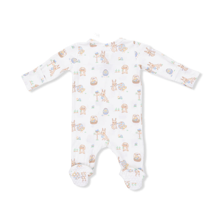 Baby onesie with easter bunny animal pattern on a white background