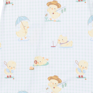 close up on the little chicks dressed up in the rain or wearing clothes. 