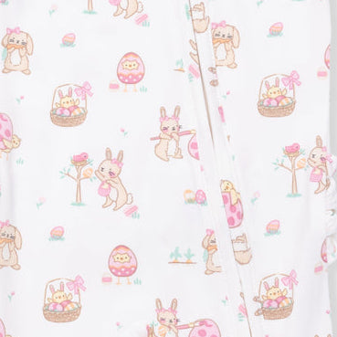 Baby onesie with easter floral pattern on a white background