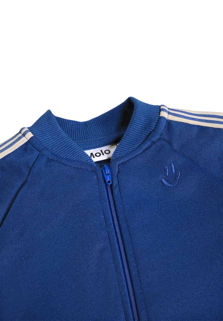 Blue tracksuit with white stripes on a white background