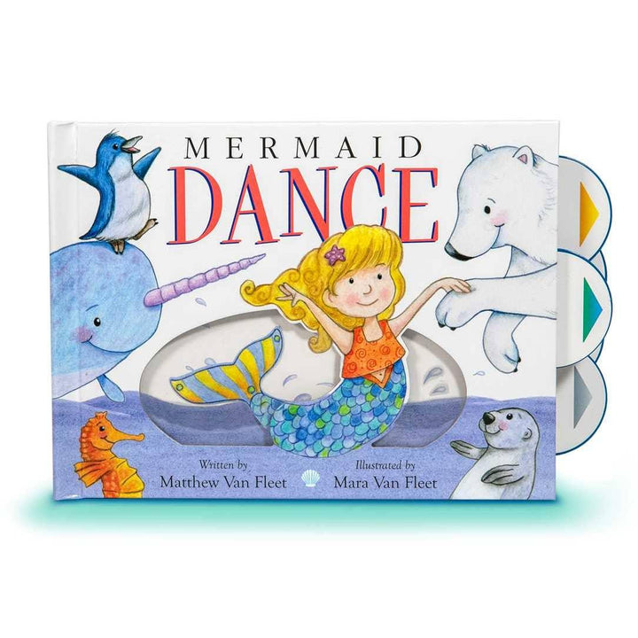 large board book with different color tabs each that move a charachter in the book that will dance
