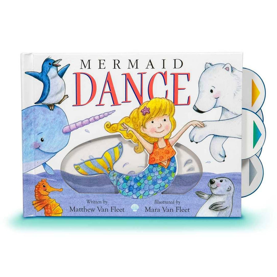 large board book with different color tabs each that move a charachter in the book that will dance