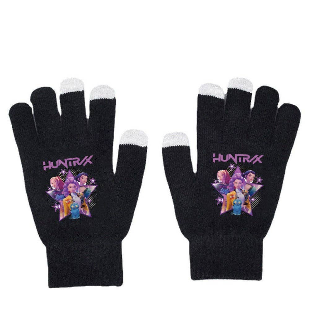 Hat | K-Pop Demon Hunters Printed Touch Screen Gloves - Black | Little Trendy