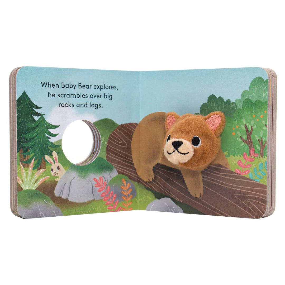 Children's book page with a bear and rabbit illustration on a white background