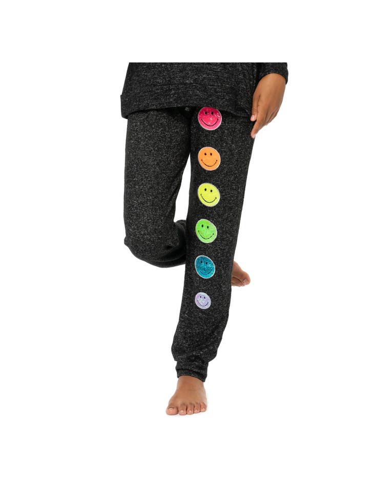 Tween Bottoms | Sequin Smiley Face Patches- Charcoal | Malibu Sugar